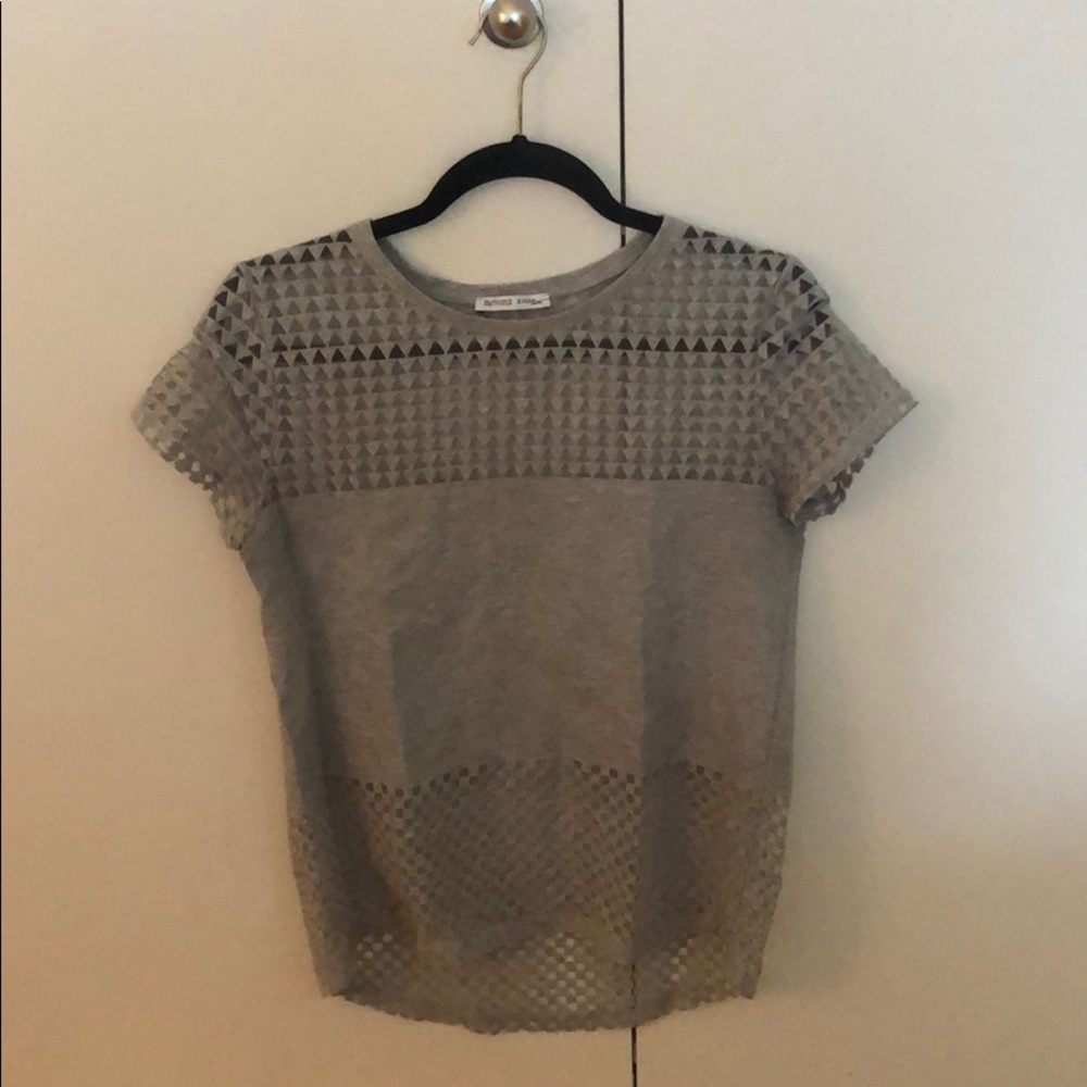 Zara- grey geometric cut out t-shirt